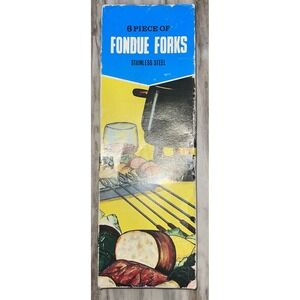 Vintage Set Lot of 6 Stainless Steel Fondue Forks 10.5" Long MCM Color Coded